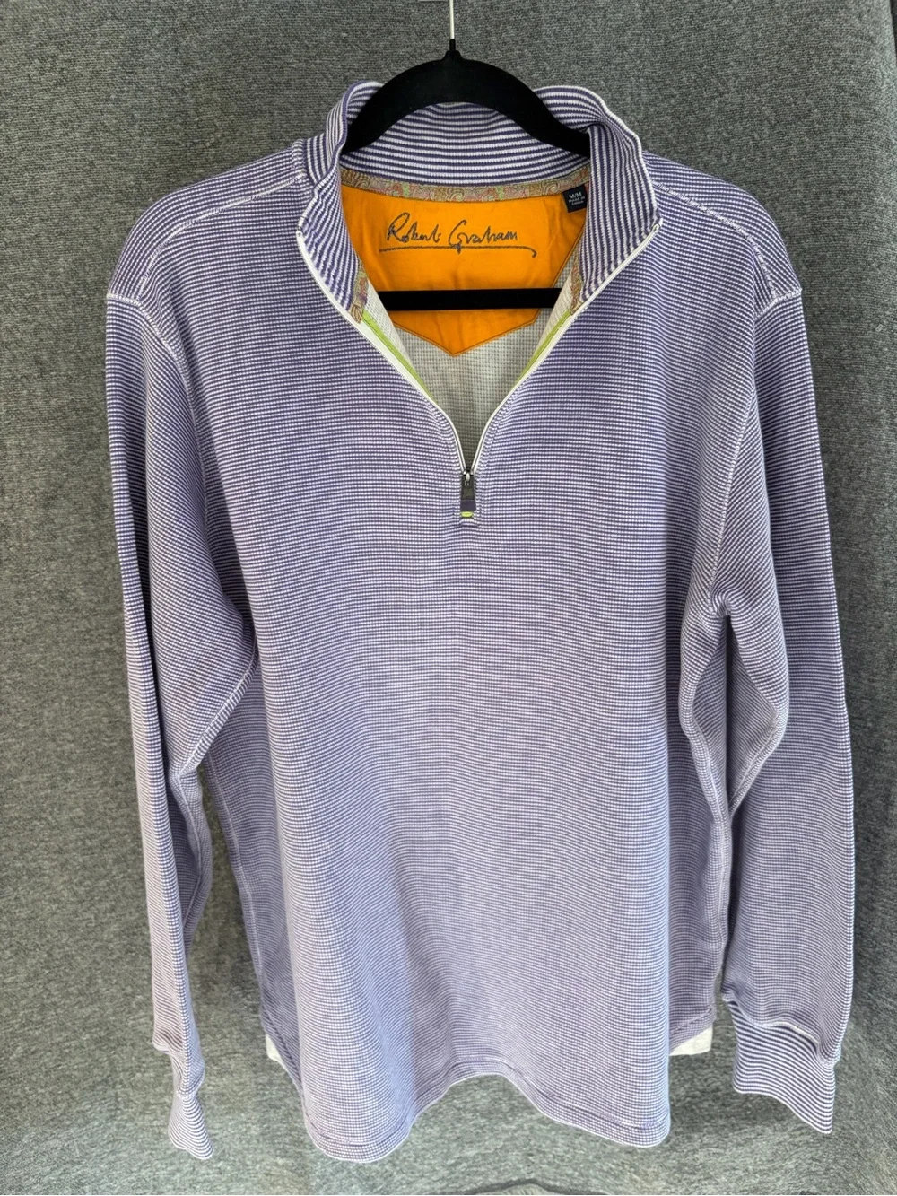 Robert Graham Lavender Half-Zip Knit Pullover with Contrast Collar Size M